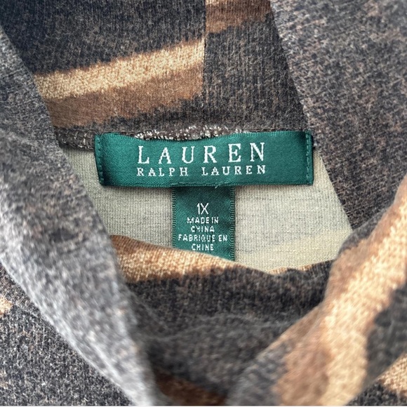 Lauren Ralph Lauren Women’s Brown Diamond Print Stretch Jersey Top Turtleneck 1X - Picture 3 of 3